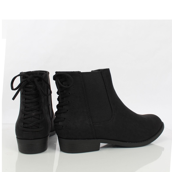 Black Chelsea Elastic Side Back Lace Tie Ankle - Picture 5 of 6